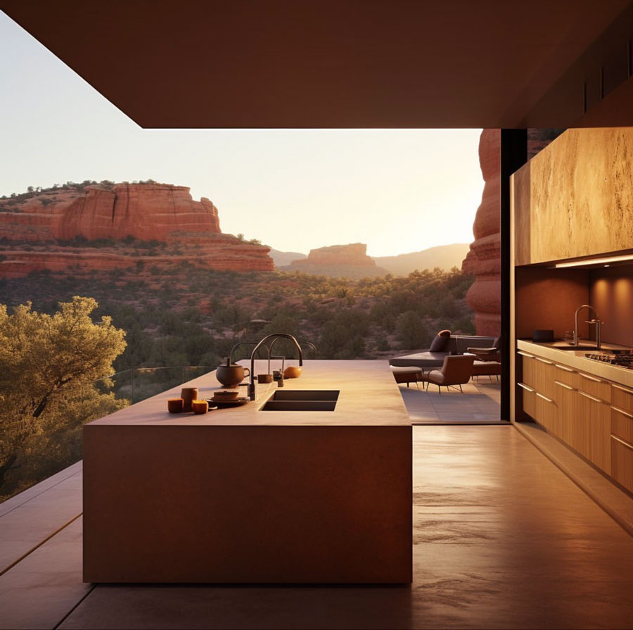 Dream kitchen half outdoors overlooking sunset