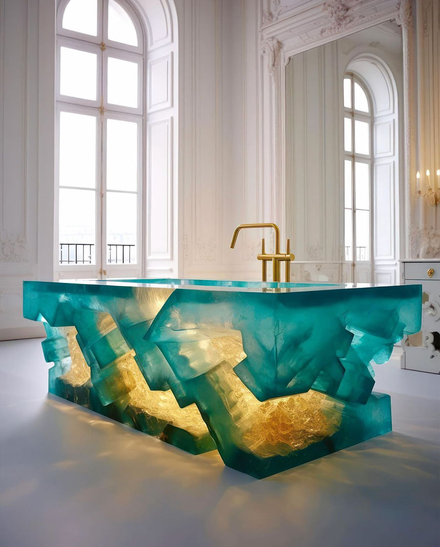 Green-and-gold-crystal-bathtub