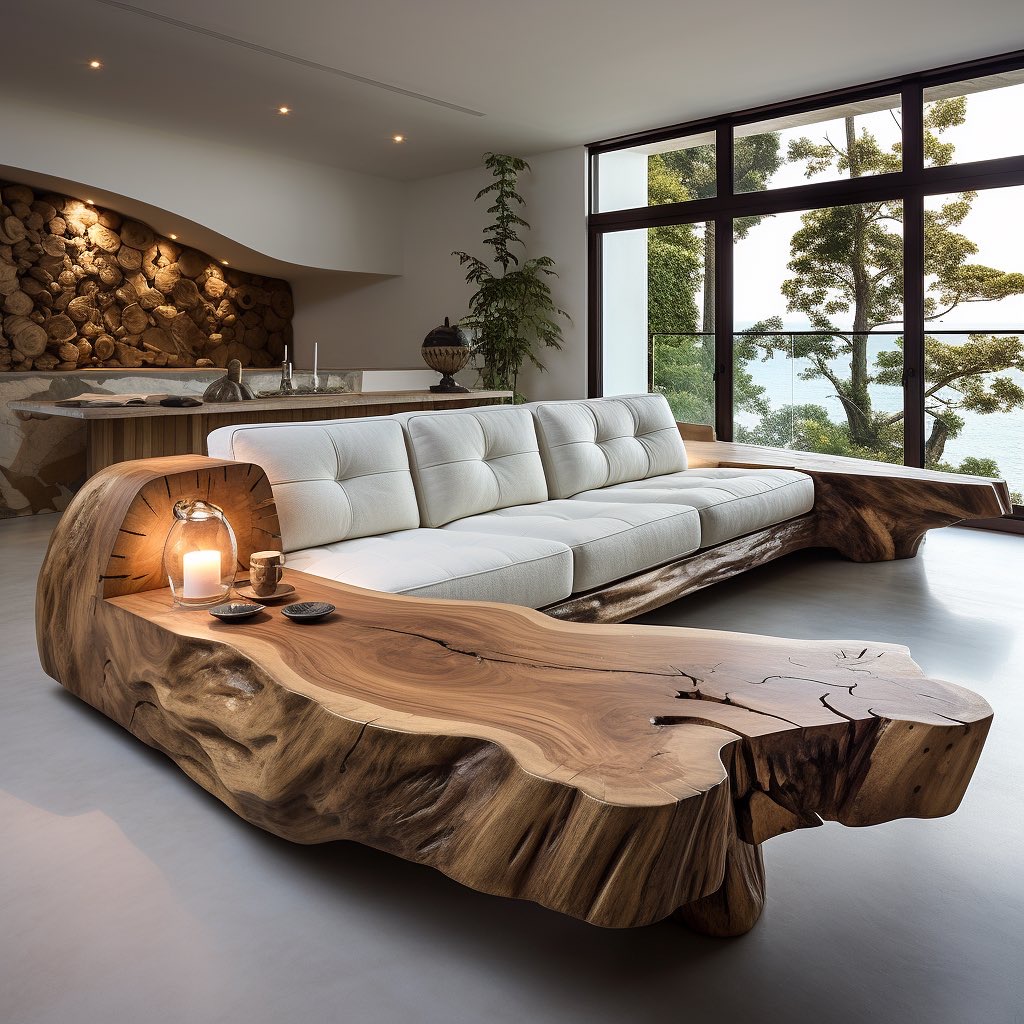 Long organic wood couch