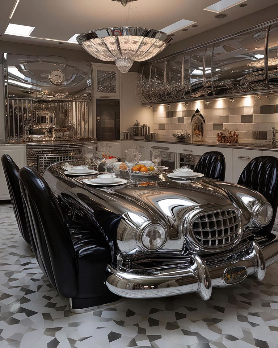 Silver sleek car inspired kitchen table
