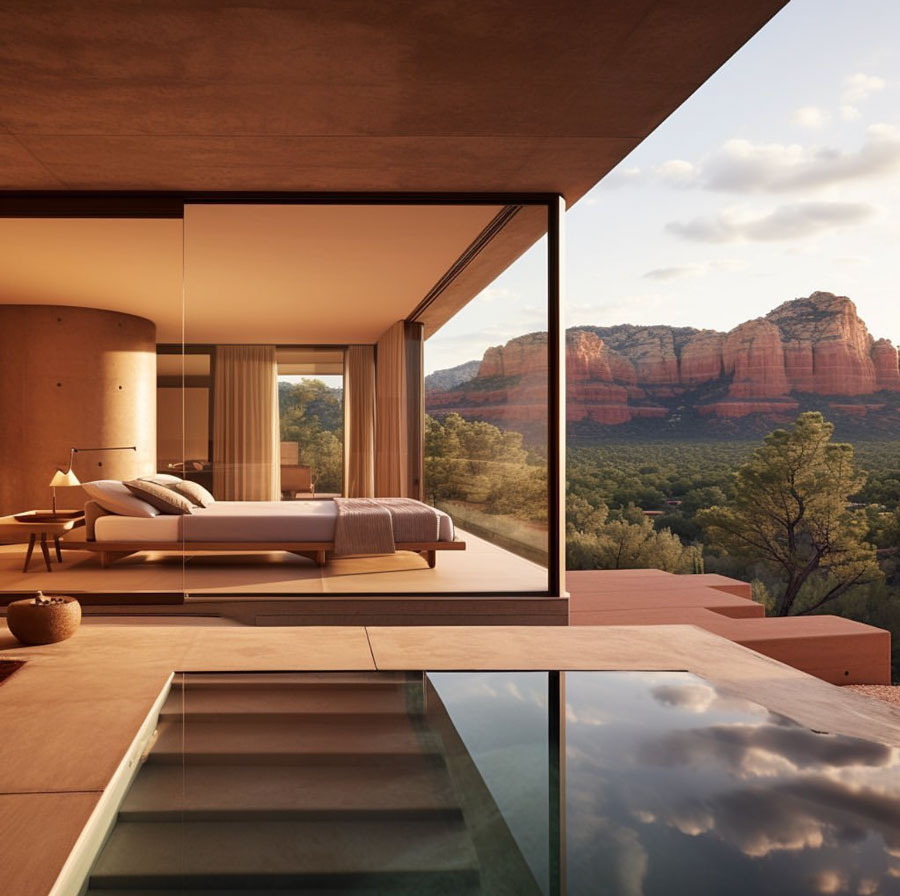 Swimming pool with bedroom views