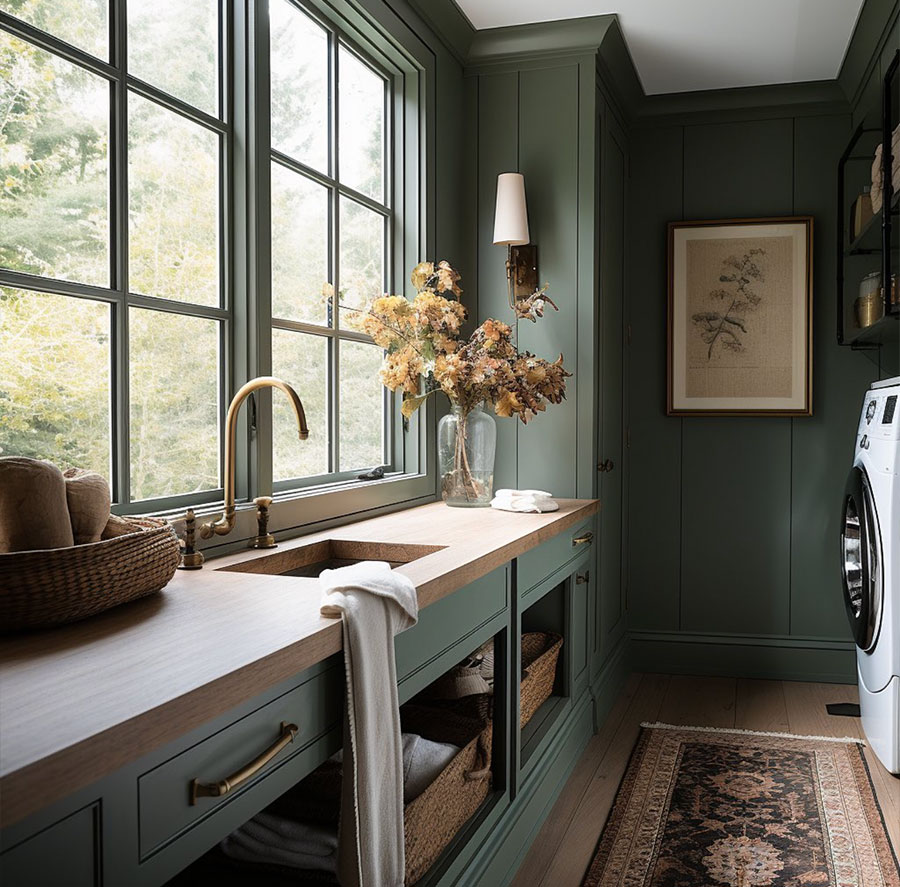 Laundry Room Traditional Dream Home with Green Accents