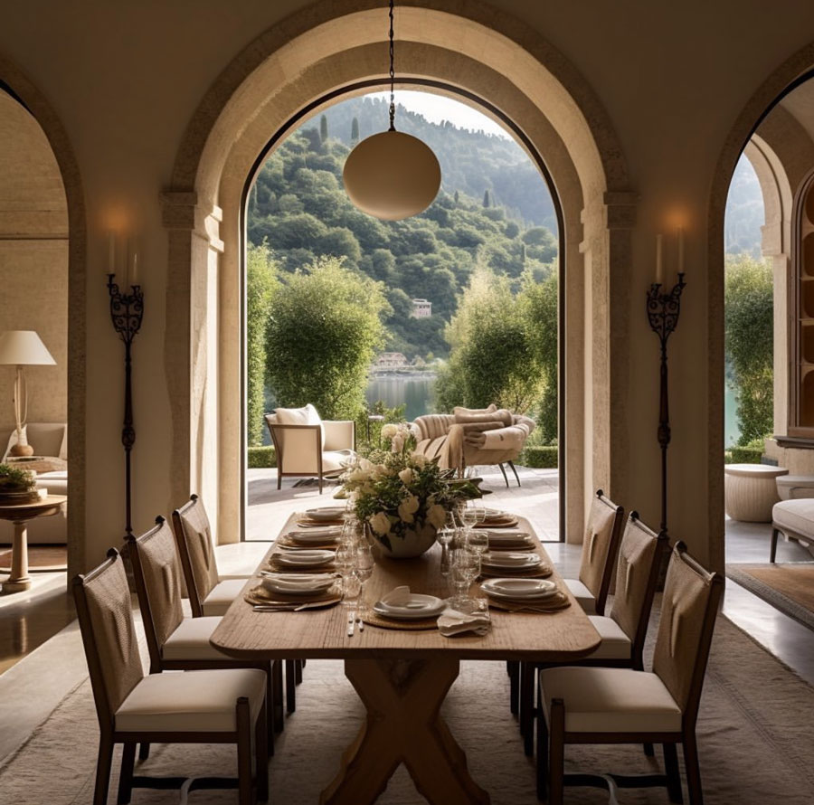 Tuscan countryside home dining room lakeside views