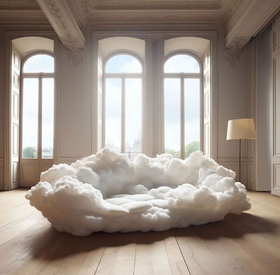 all white cloud shaped couch living room