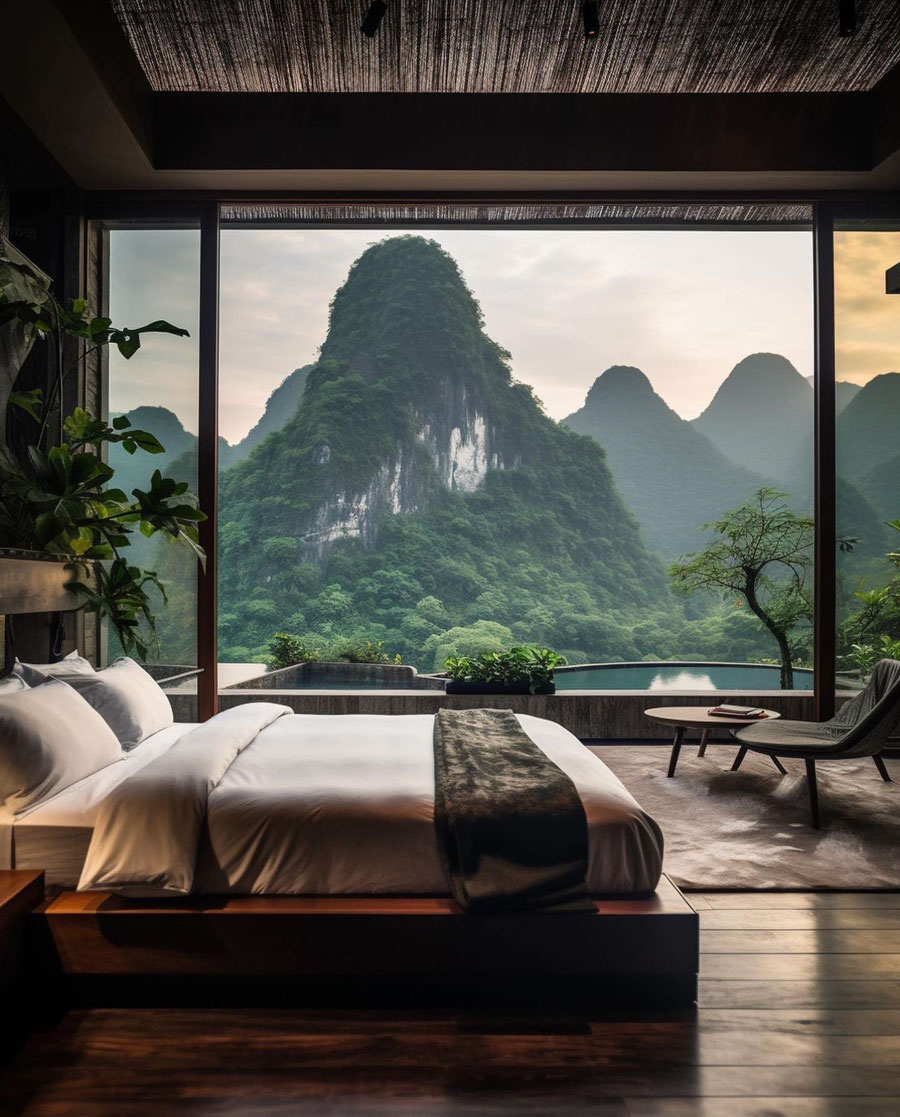 Master bedroom overlooking mountain views
