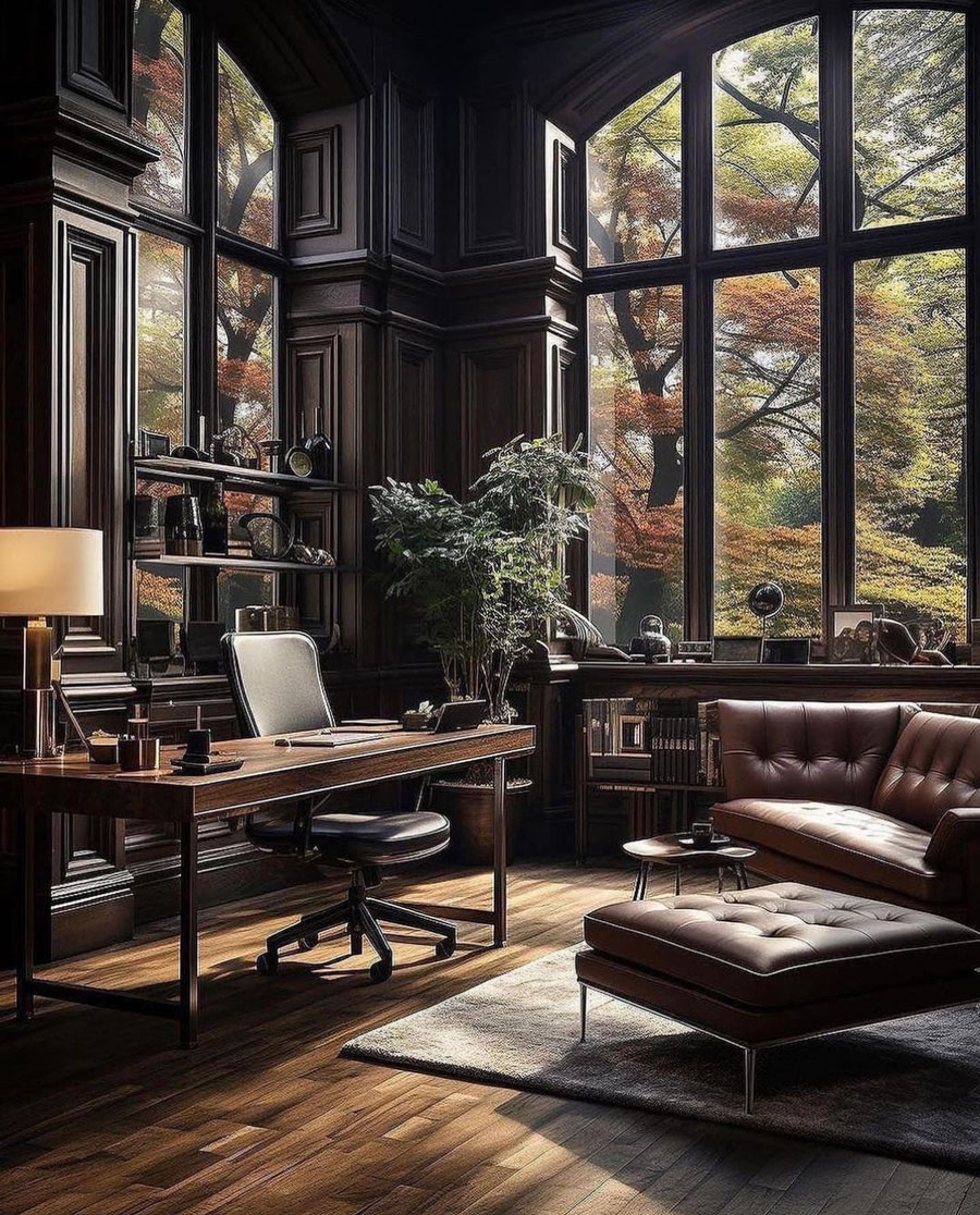 casual dream home office with woods view