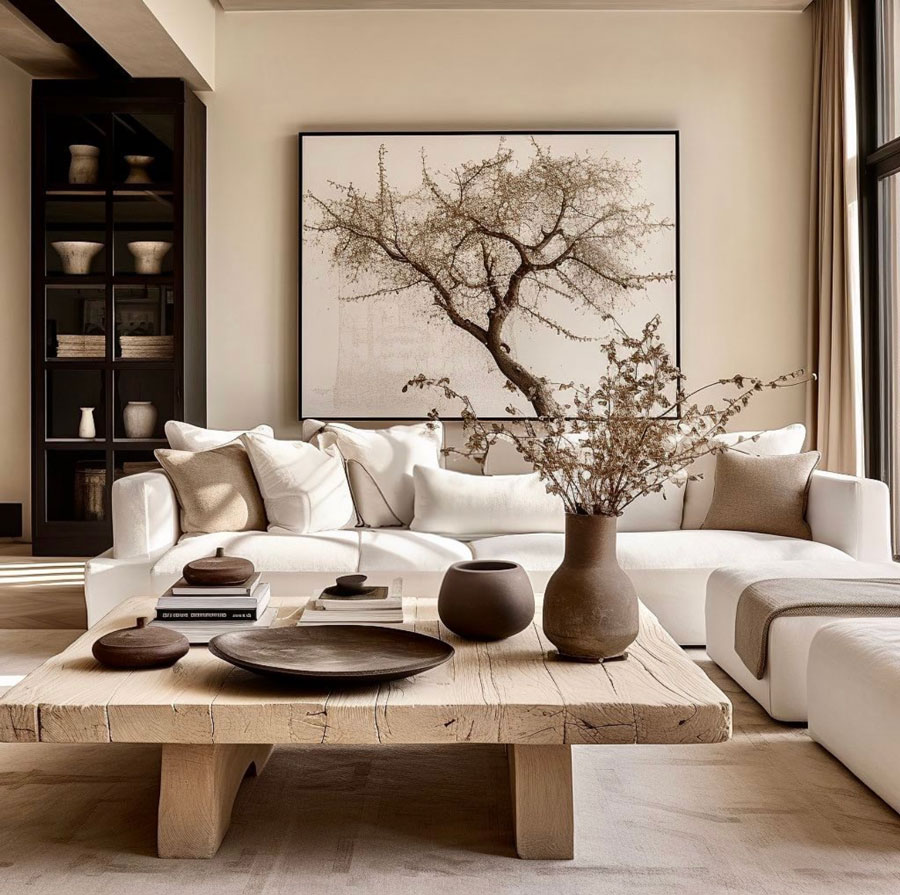 casual living room in soft white and cream colors