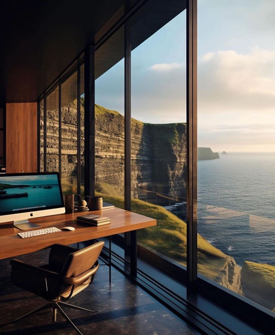 cliffside office with views overlooking ocean