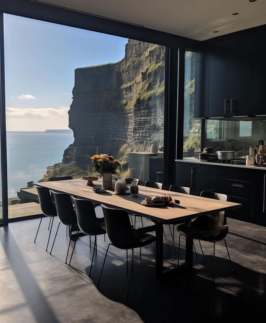 kitchen overlooking cliffside ocean