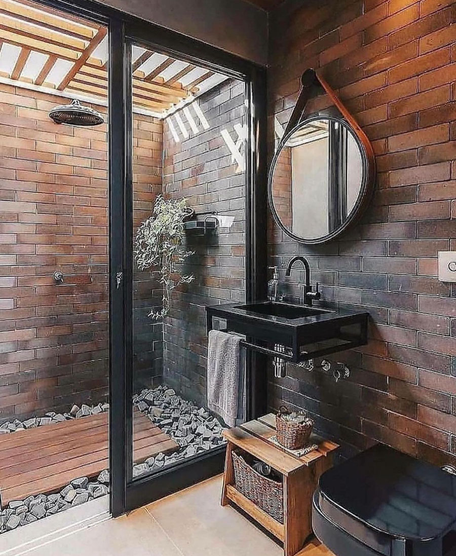 exposed brick bathroom