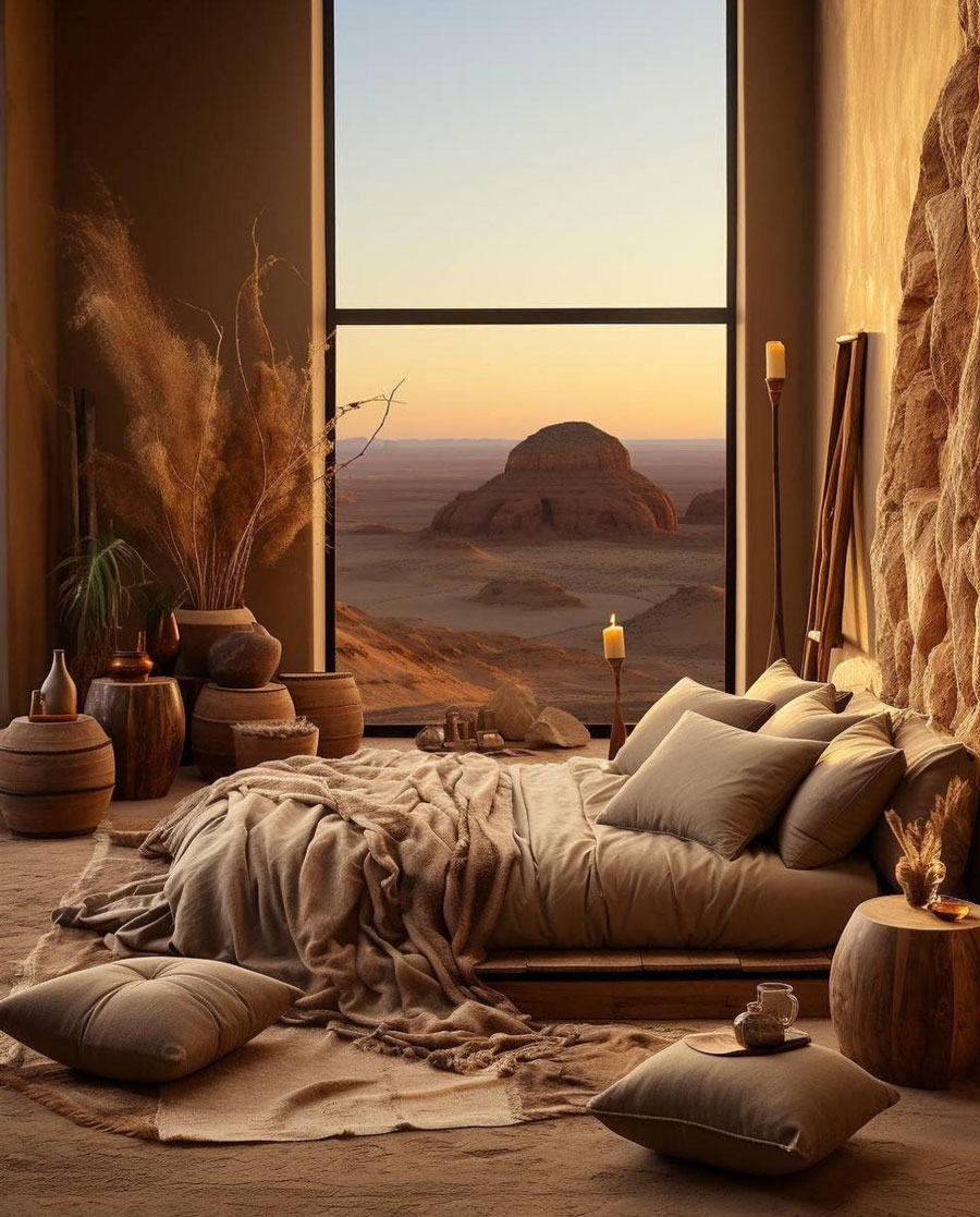 floor bed in bedroom desert home