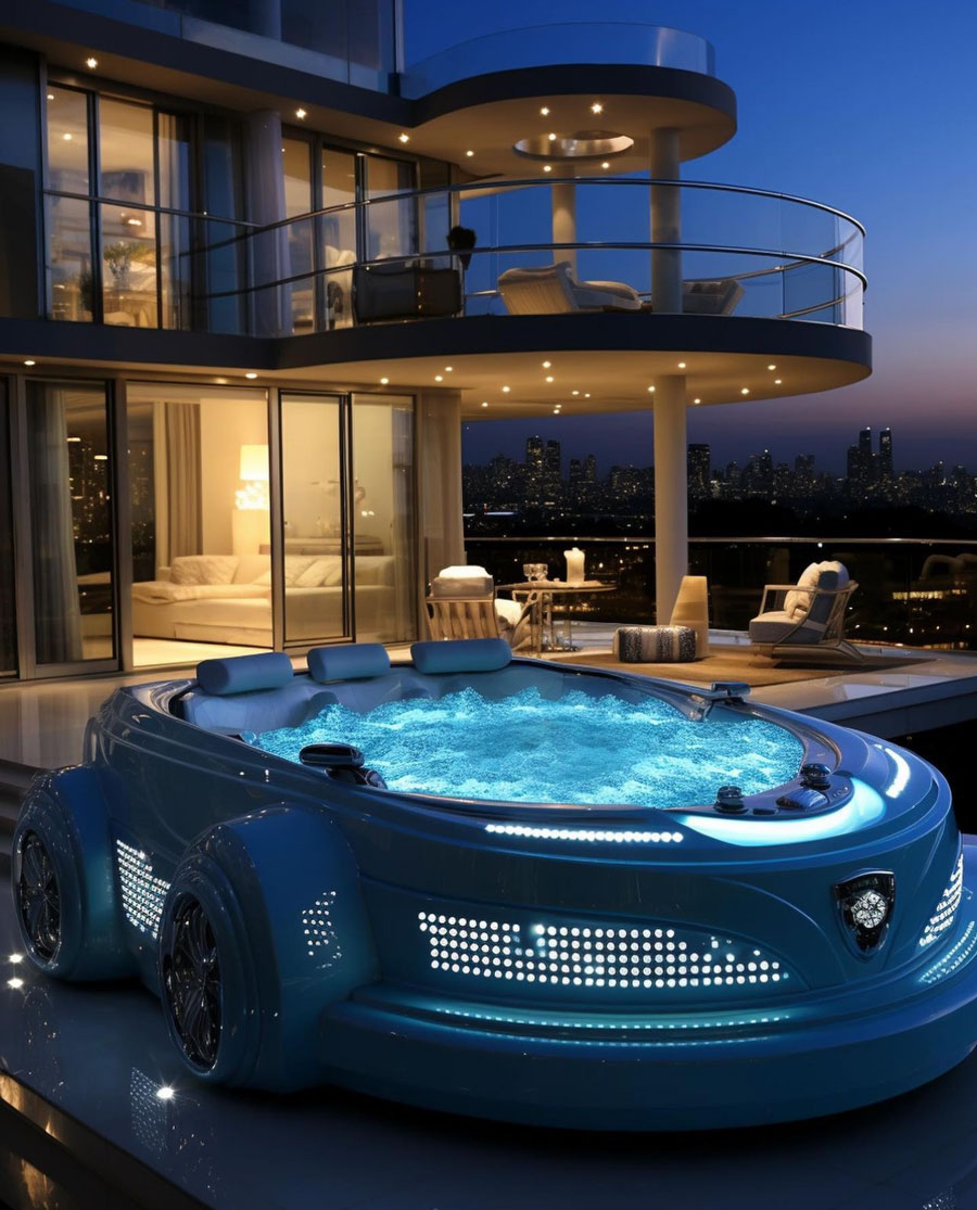 futuristic car inspired spa hot tub dream home