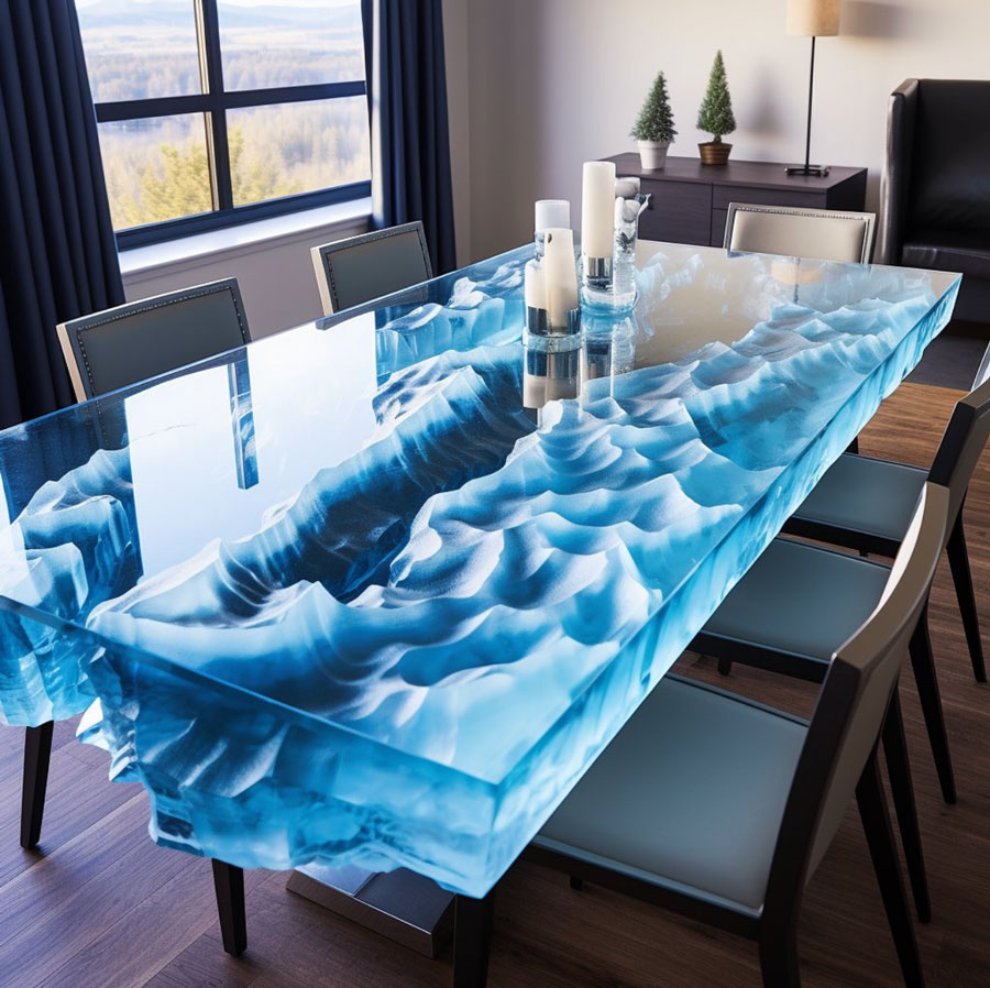 glacier inspired table with deep blue peaks