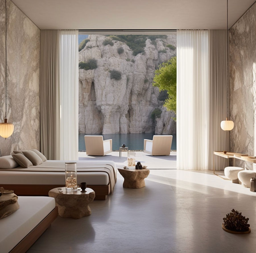 granite walls stone luxury laid-back coastal home