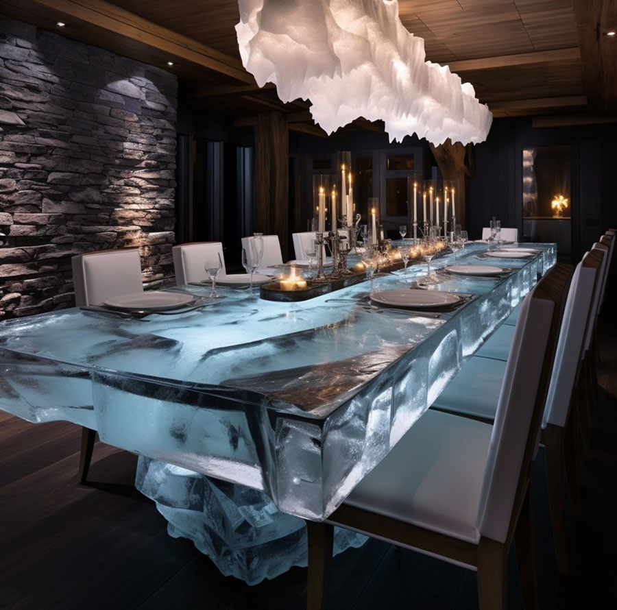 ice looking glacier inspired dining room table