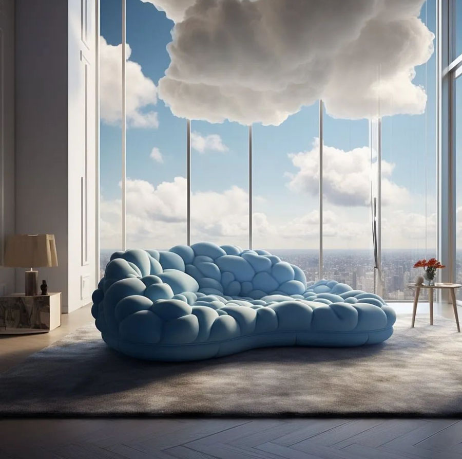 light blue cloud shaped sofa