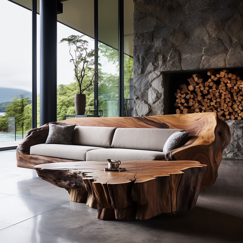 live wood couch and coffee table