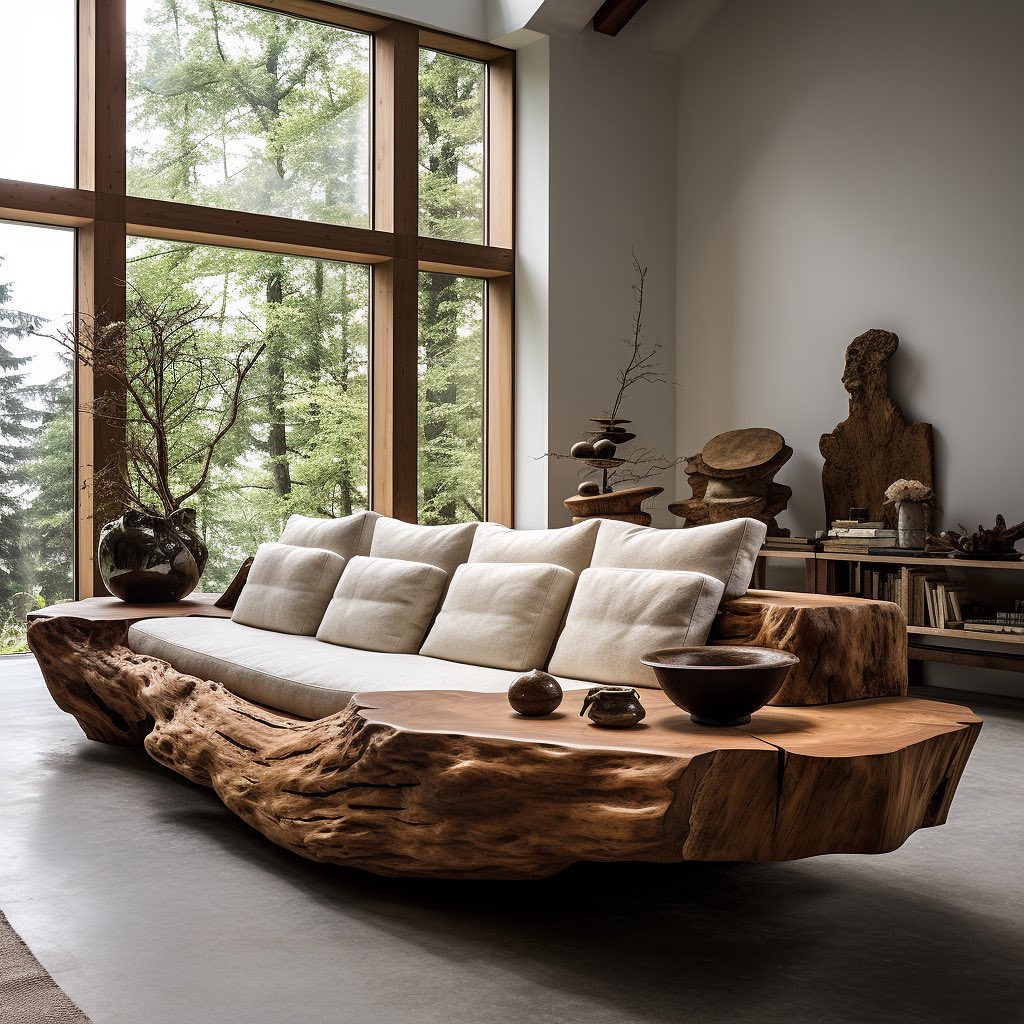 live wood couch with small built in table