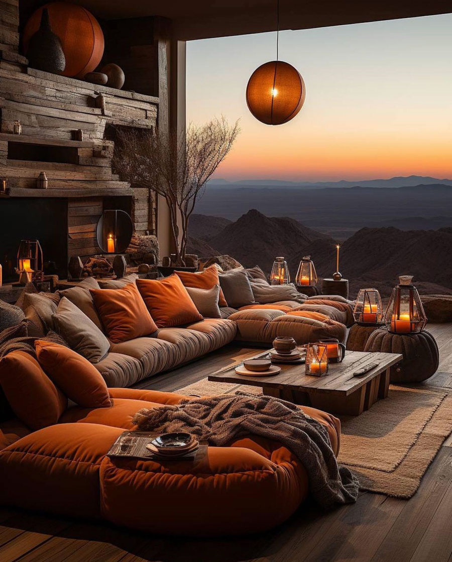 living room overlooking desert canyon