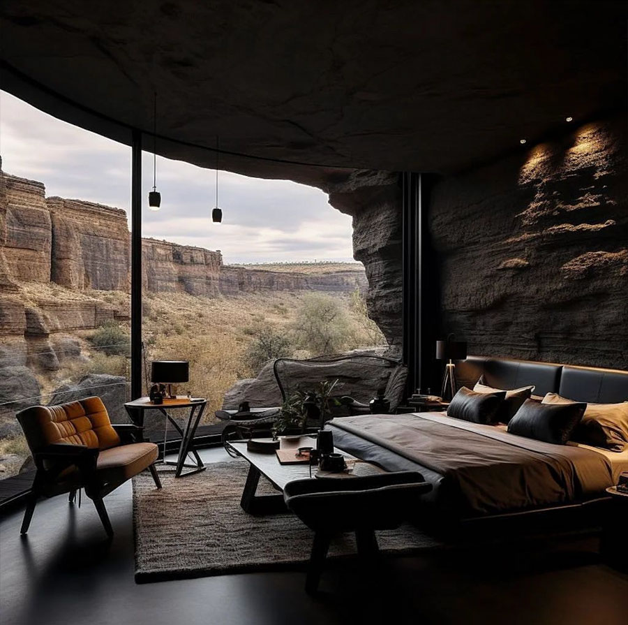 master bedroom modern home in desert