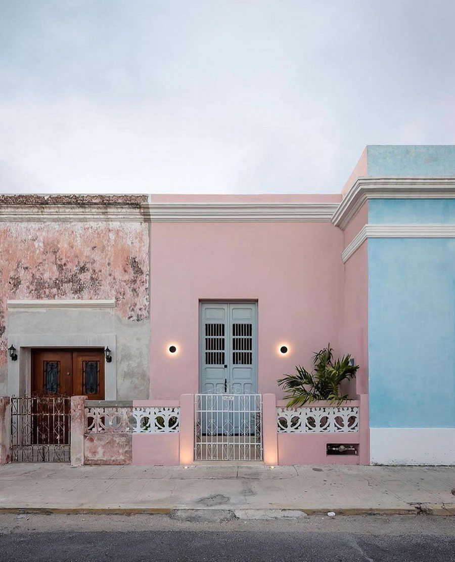 Mexican villa pink front entrance