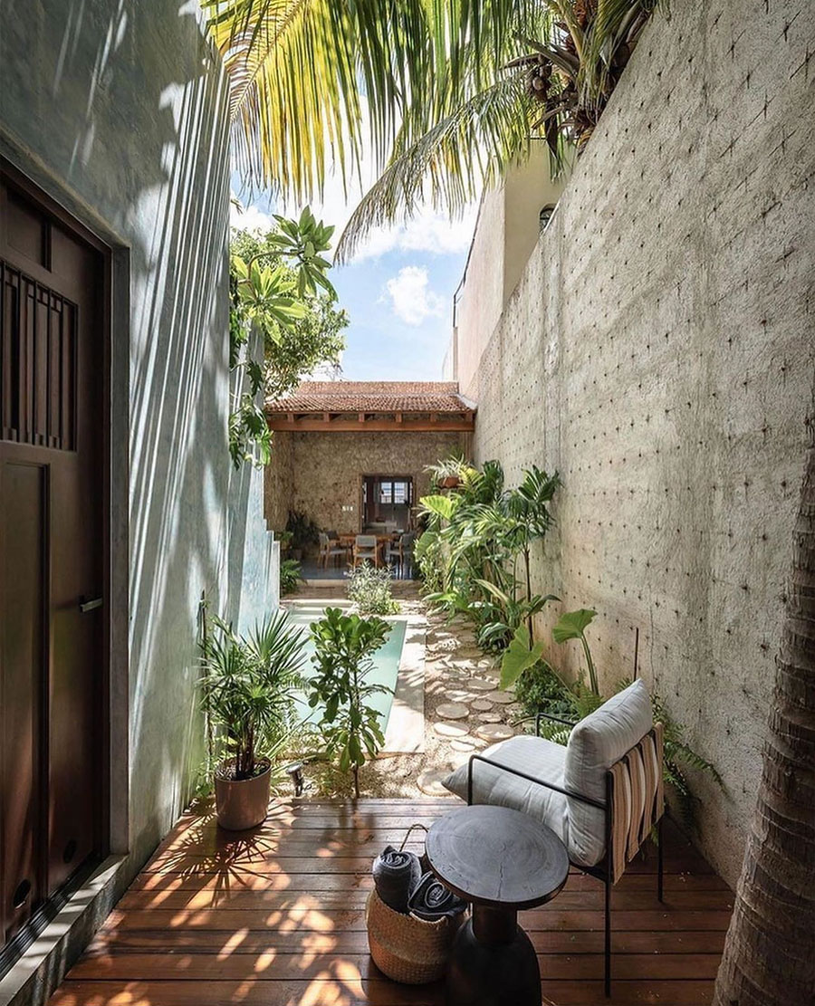 Small wood lined terrace, patio chair