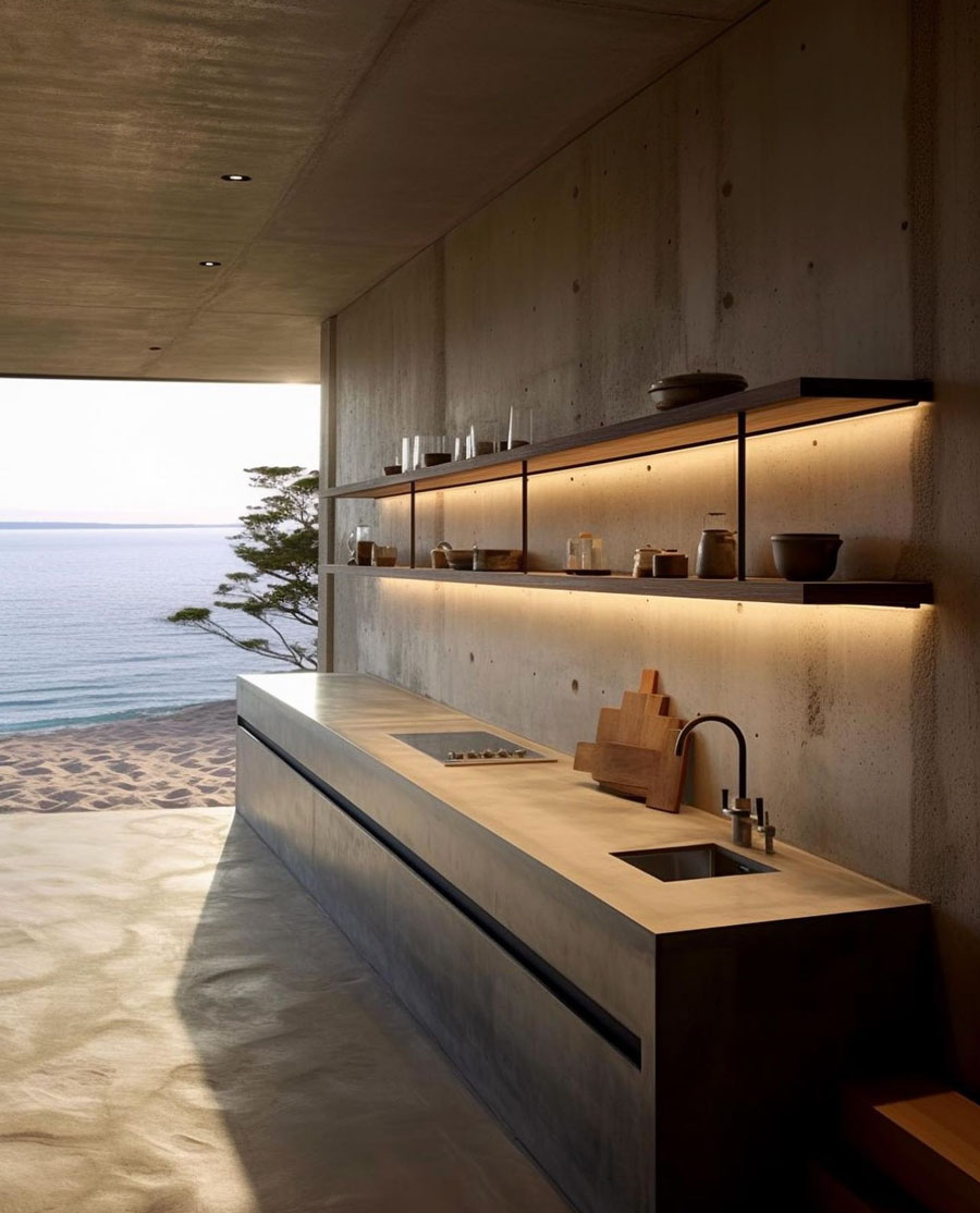 modern kitchen, sleek design counter top, simple cabinets