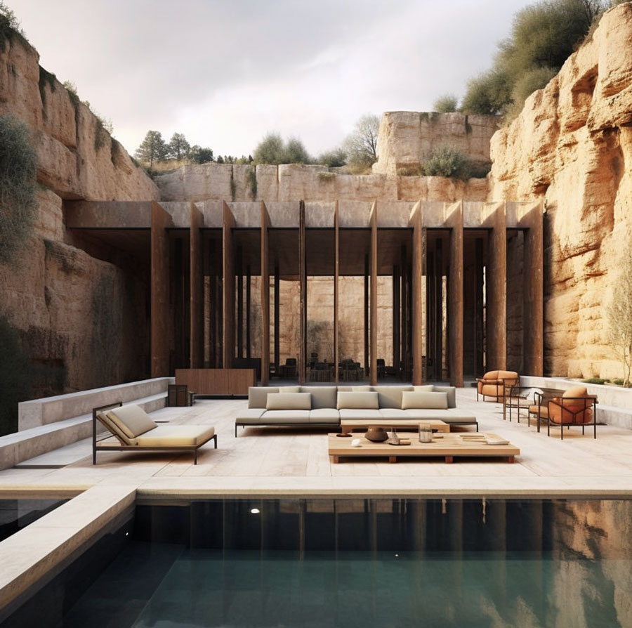 modern pool and outdoor seating