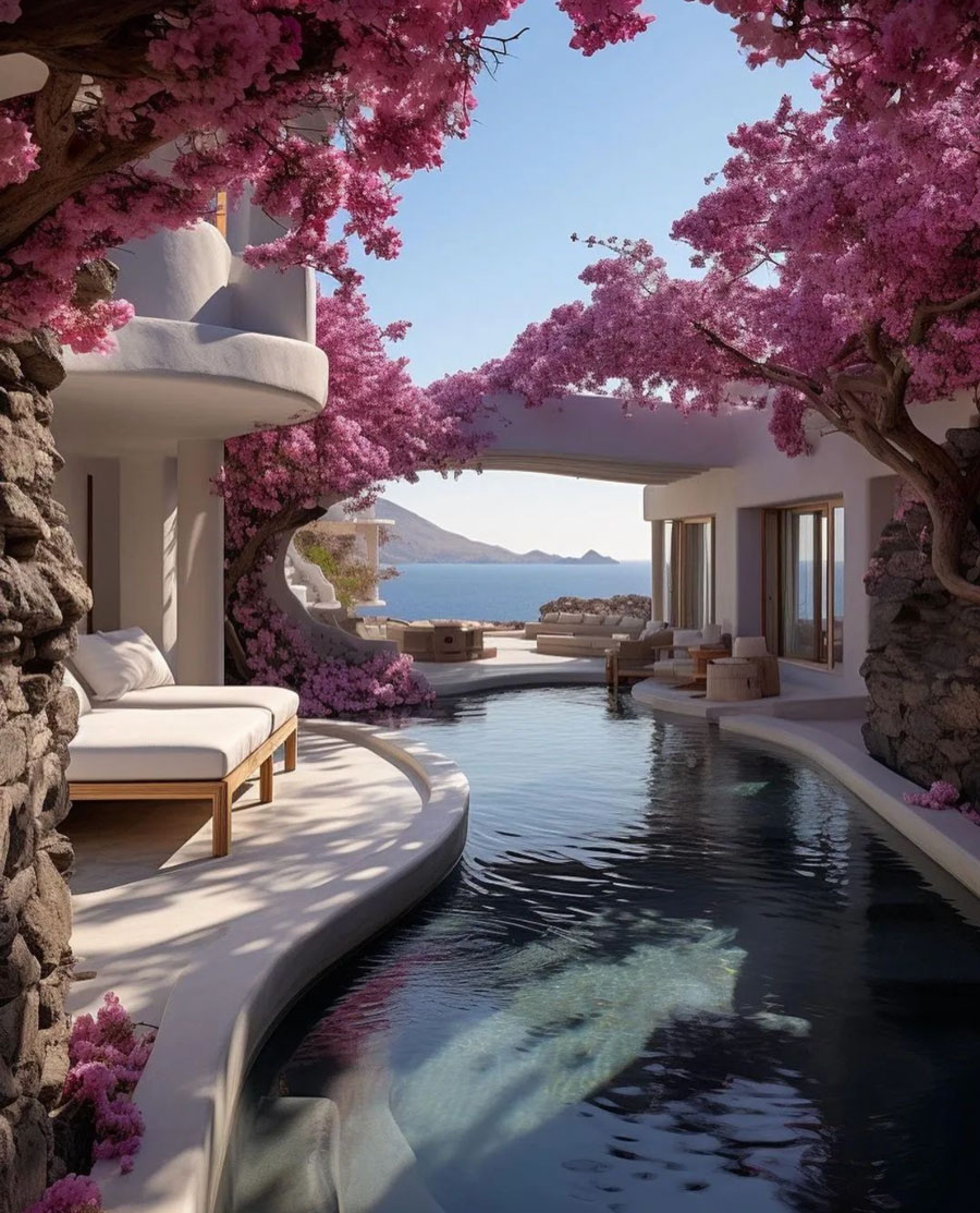 modern swimming pool in greek style design
