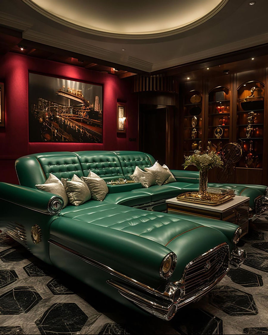 old drive in classic car inspired sofa couch