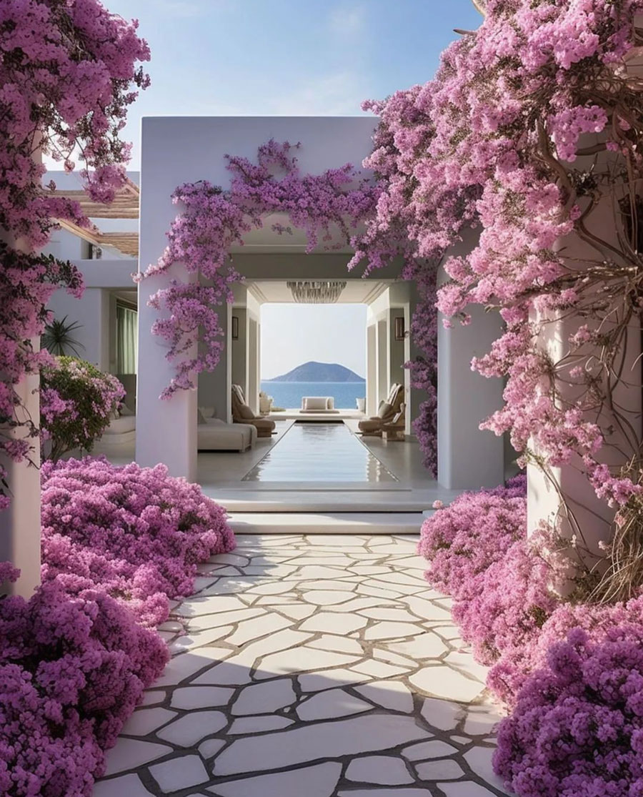 pathway covered in pink flower petals
