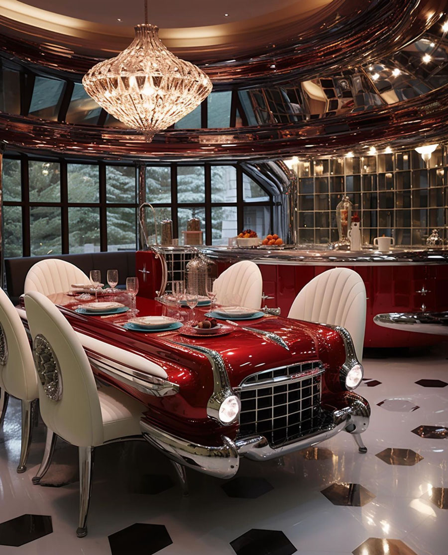 retro red classic car inspired dining room table dream home