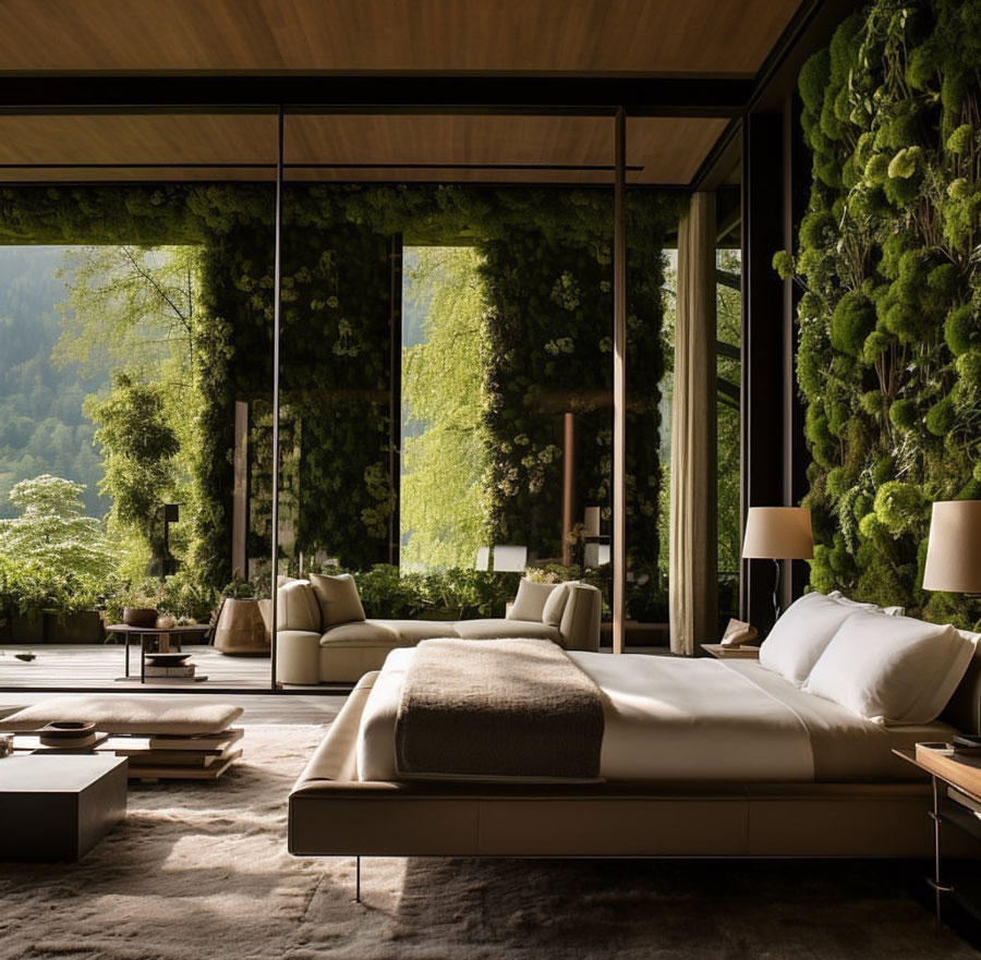 simple serene bedroom overlooking countryside modern dream home