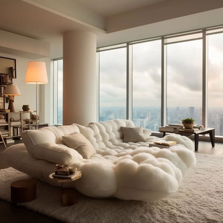 tan colored cloud shaped sofa