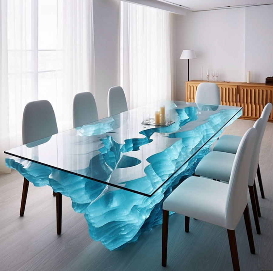 teal blue glacier inspired table