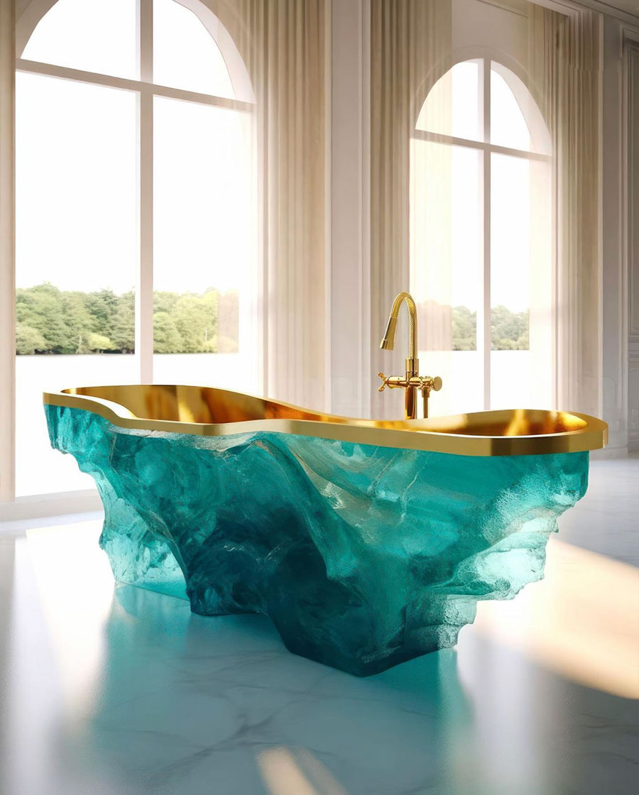 white-floor-green-crystal-bathtub