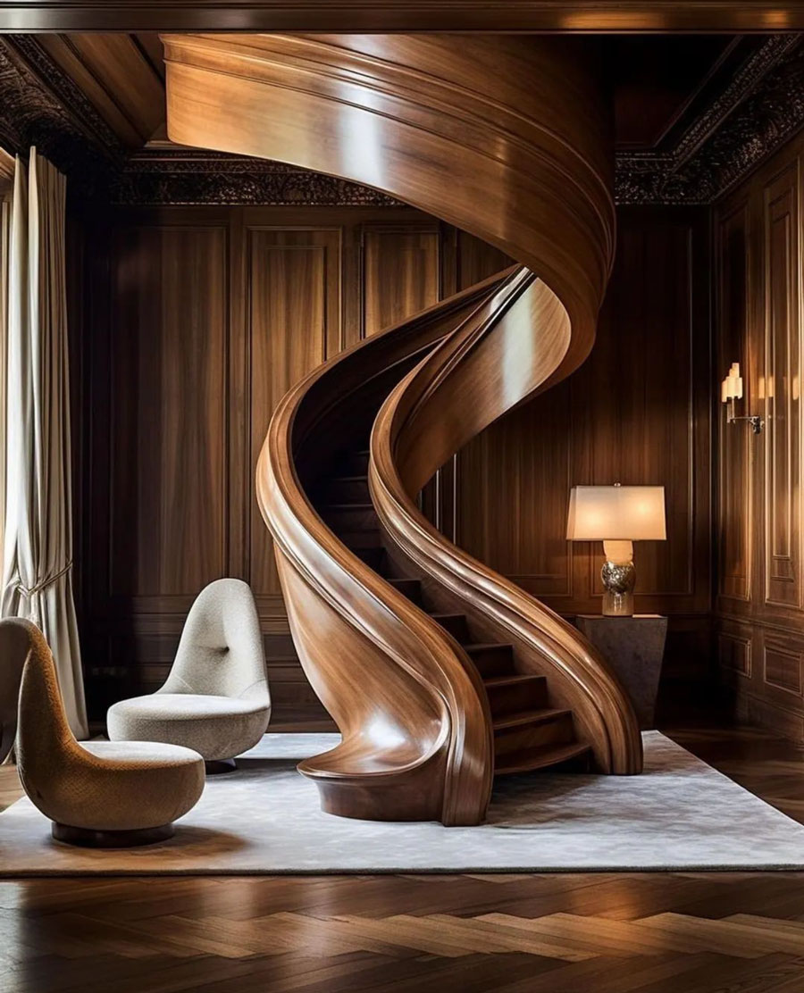 winding wood stairs