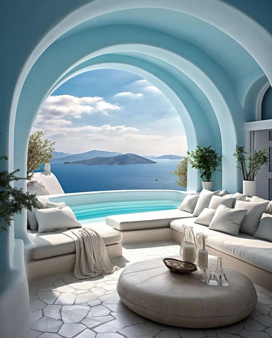 Living Room Views Santorini Greece Dream Home