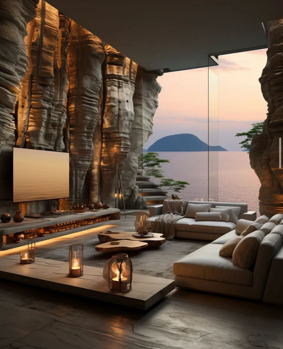 Purple Sunset Living Room View Coastal Cliffside Dream home