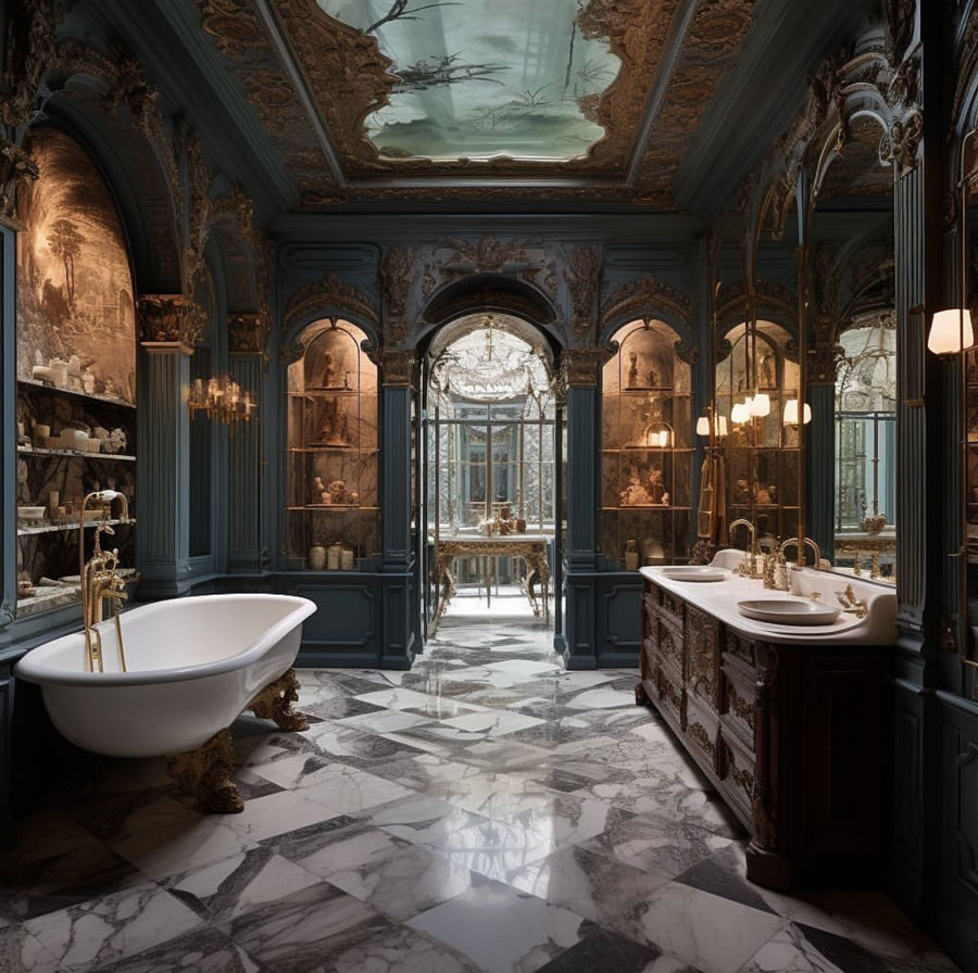 A Lakeside Luxury Manor Dream Home Bathroom
