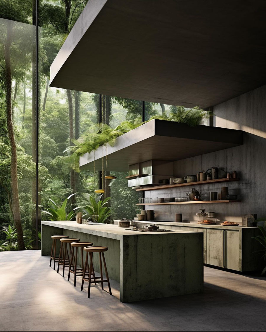 Brazil Dream Home Kitchen Surrounded by Windows