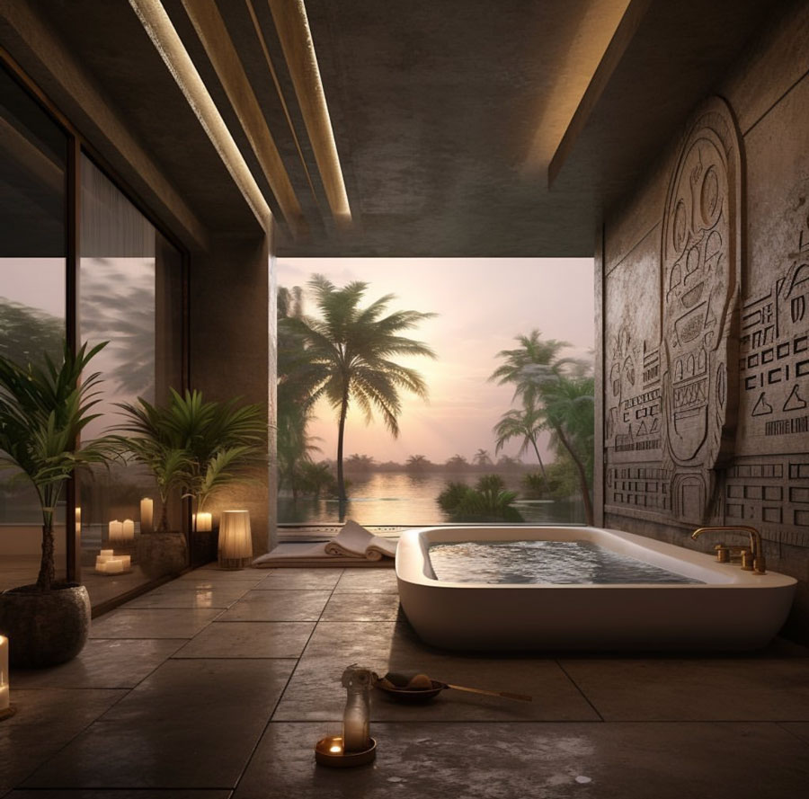 Egyptian Dream Home Spa bathroom over looking river