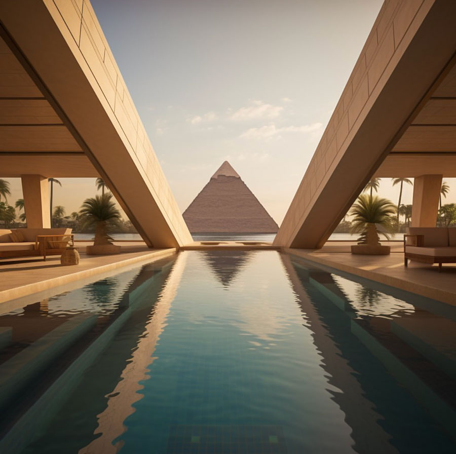Egyptian Dream Home pool overlooking pyramid