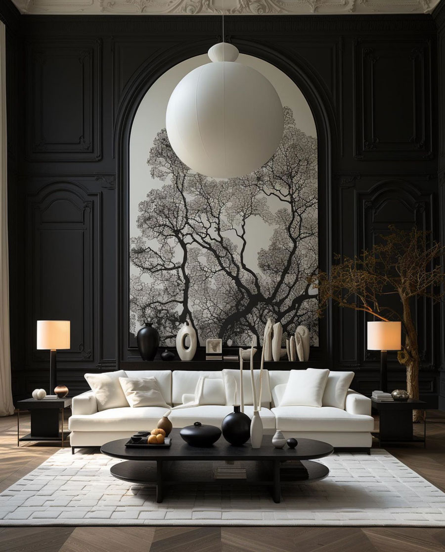 French Style Manor living room black and white constrast style interior design