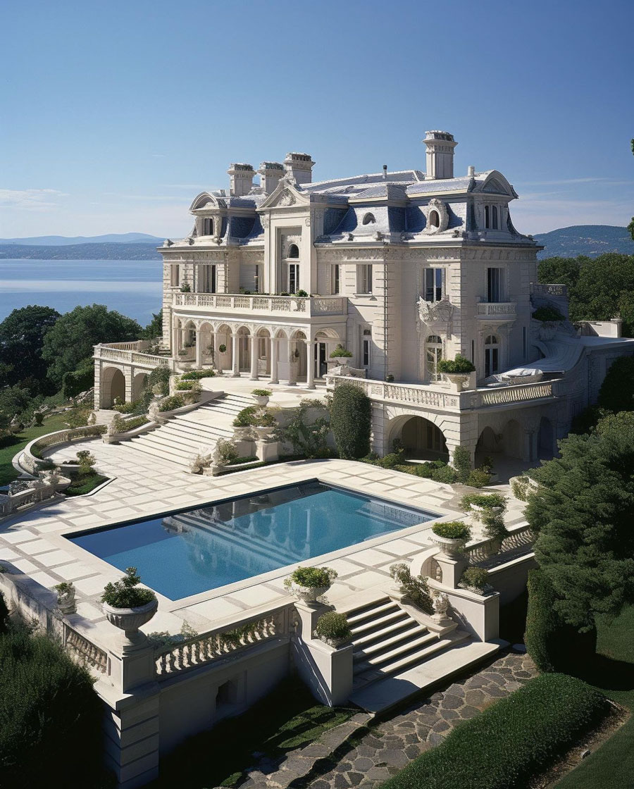 French Style Manor on the Lake Exterior