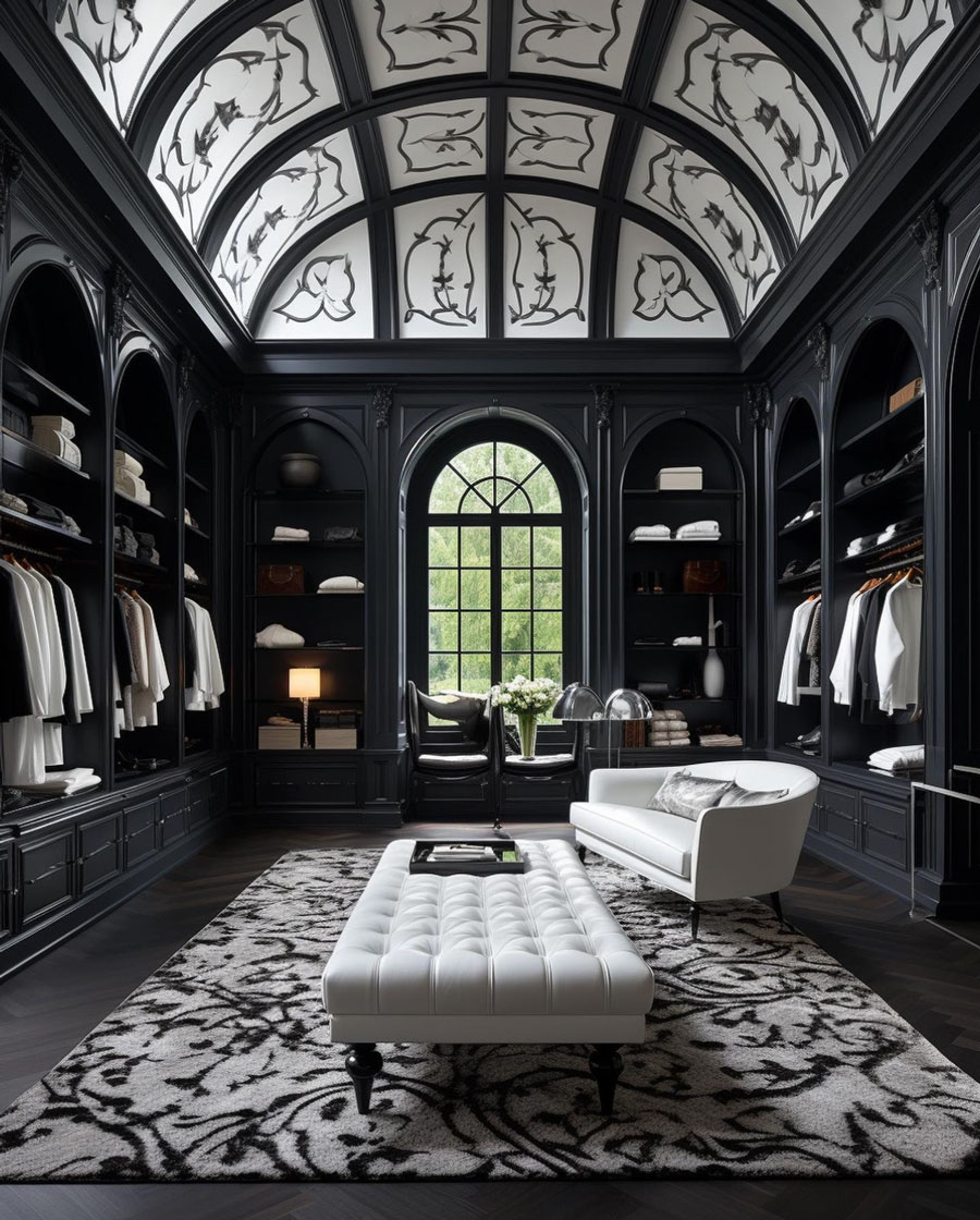 French style manor closet interior design all black wood