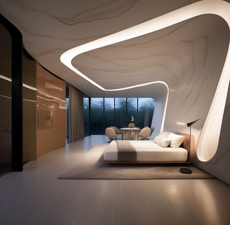 Futuristic Dream Home Villa Bedroom with Sitting Area
