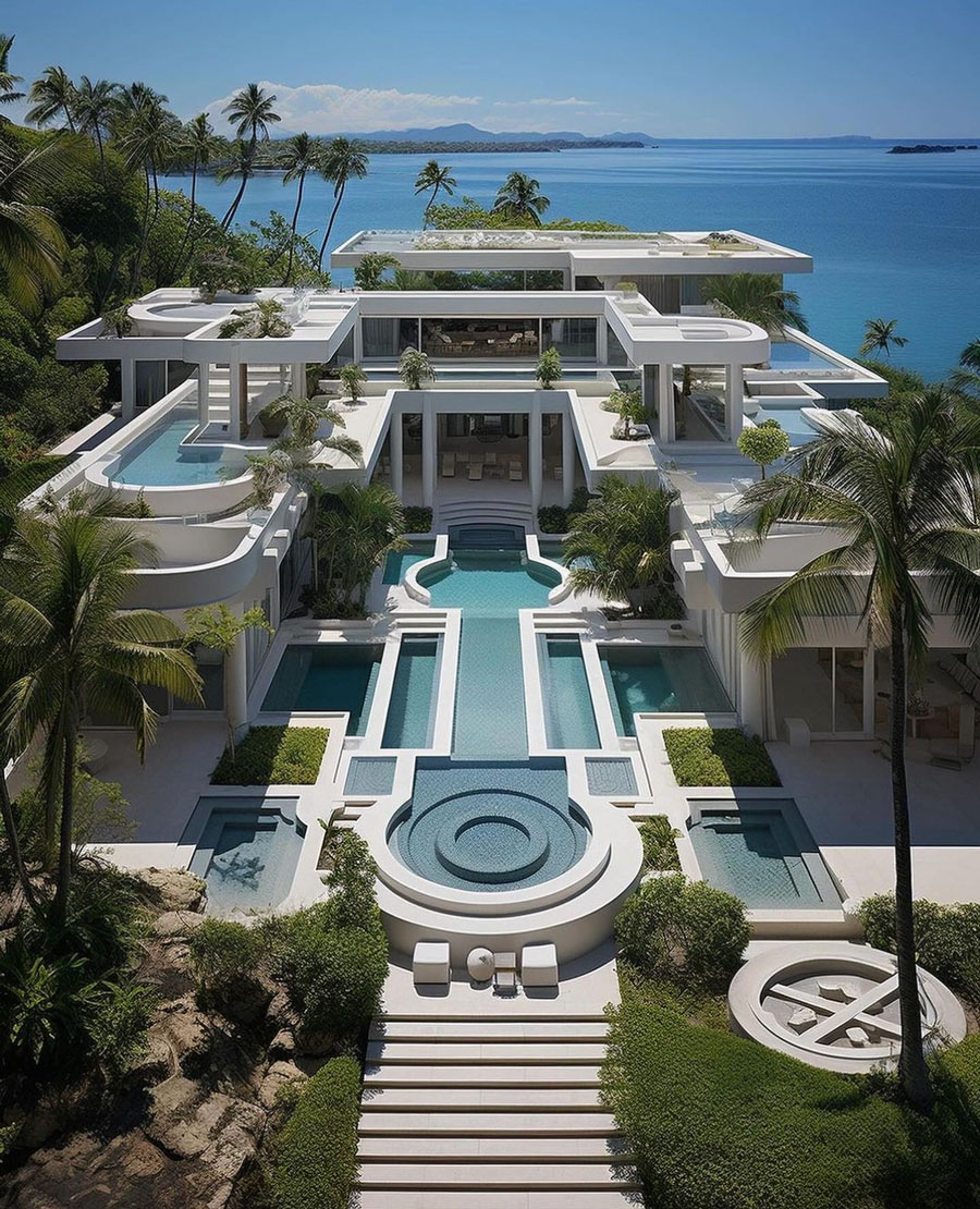 Hawaiian Coastal Dream Home multi-level pools backyard