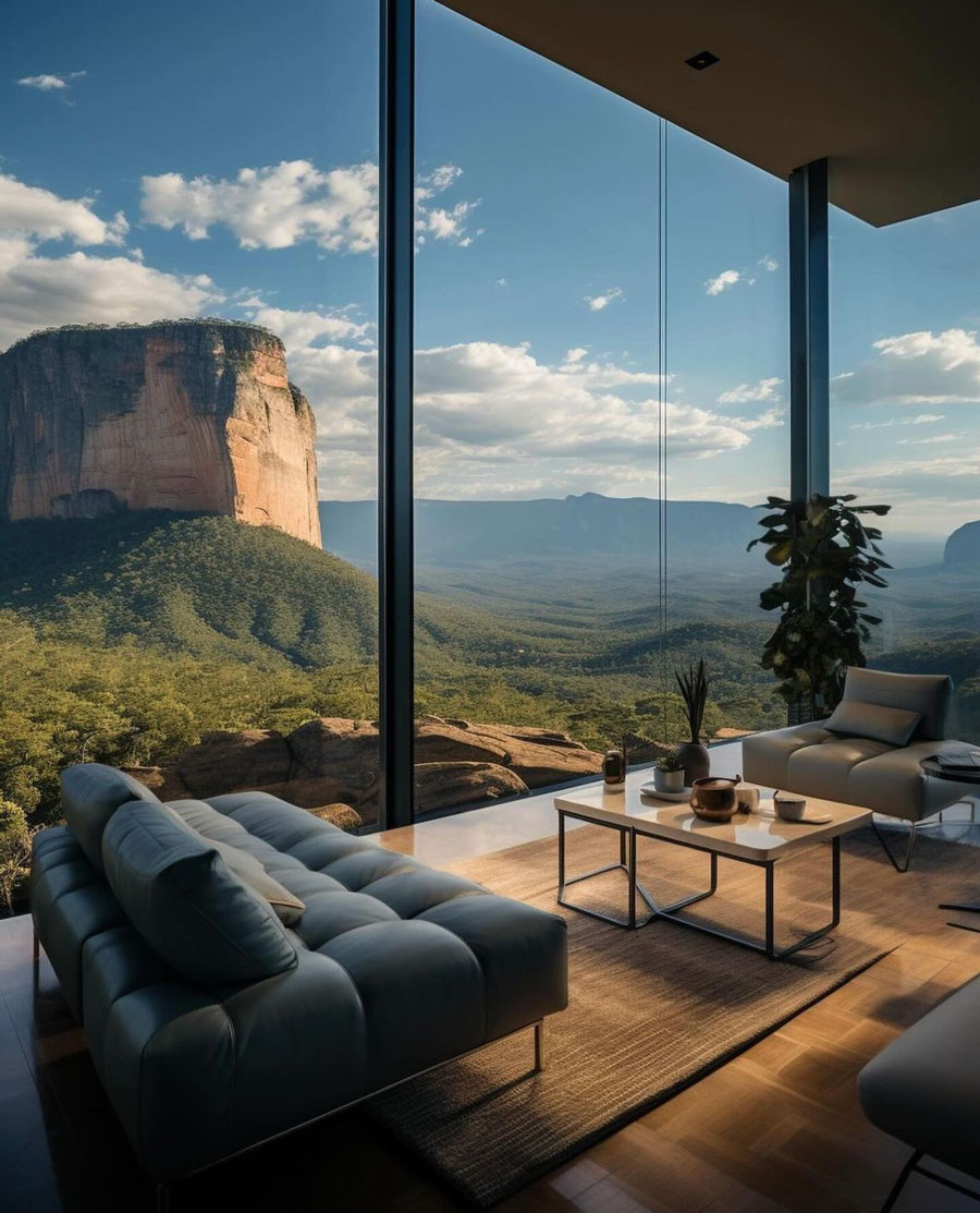 Mountain Hideaway Dream Home living room overlooking mountains