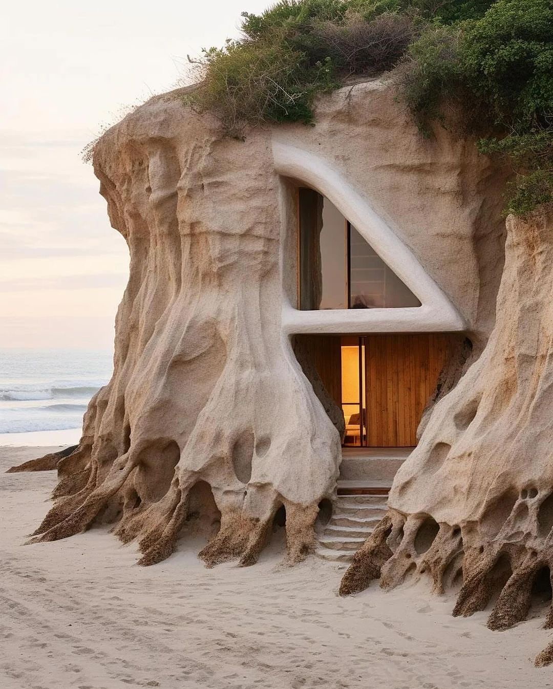 Beach Home Front Entrance Carved into Cliffside